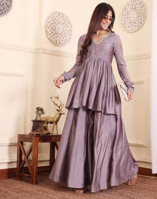 V-Neck Gotta Patti Long Sleeves A-Line Flared Kurta with Palazzo 6