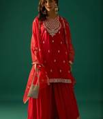 Ethnic Motifs Embroidered Zari Kurta With Sharara & Dupatta