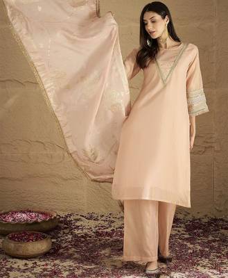 Women Solid Kurta with Palazzo & Dupatta 1