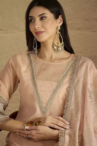 Women Solid Kurta with Palazzo & Dupatta
