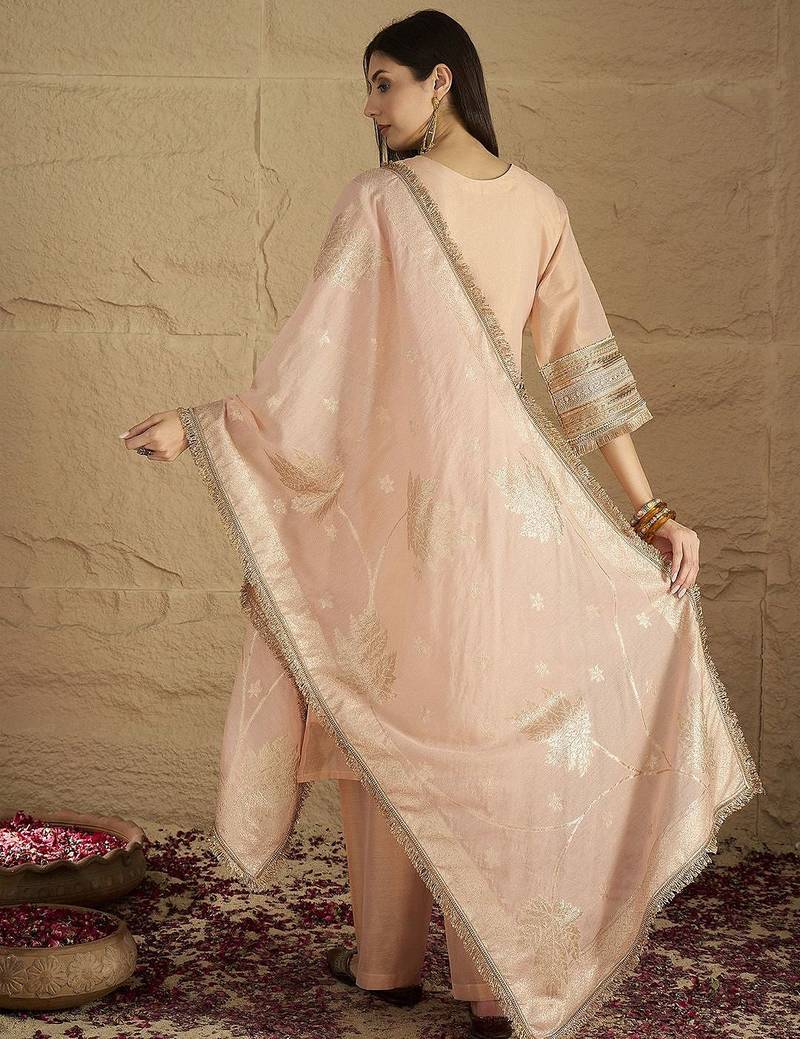 Women Solid Kurta with Palazzo & Dupatta