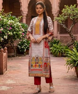 Women Ethnic Motifs Printed Regular Gotta Patti Chanderi Silk Kurta with Trousers 1