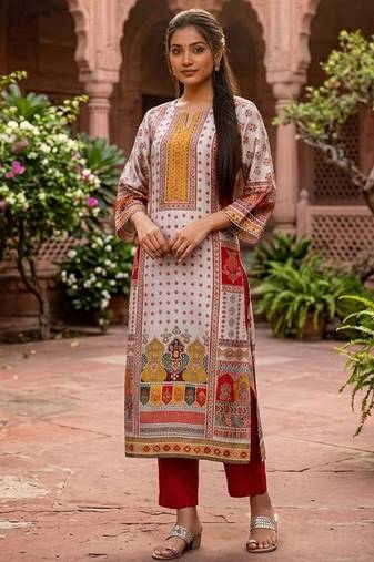 Women Ethnic Motifs Printed Regular Gotta Patti Chanderi Silk Kurta with Trousers