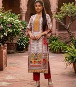 Women Ethnic Motifs Printed Regular Gotta Patti Chanderi Silk Kurta with Trousers