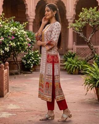 Women Ethnic Motifs Printed Regular Gotta Patti Chanderi Silk Kurta with Trousers 3