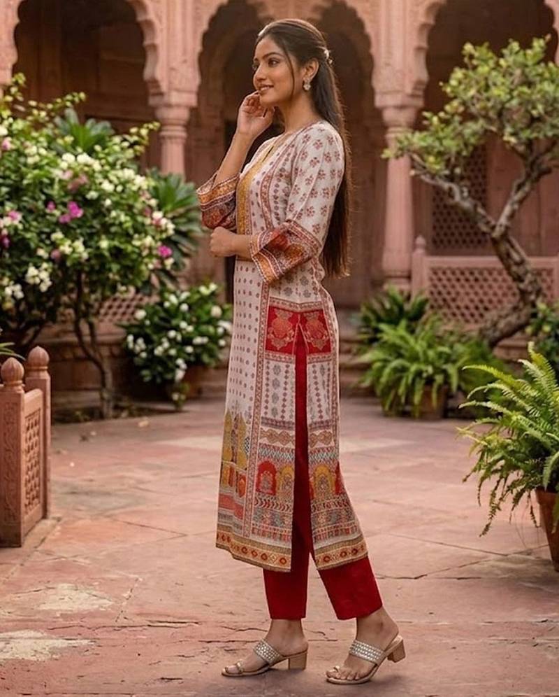 Women Ethnic Motifs Printed Regular Gotta Patti Chanderi Silk Kurta with Trousers