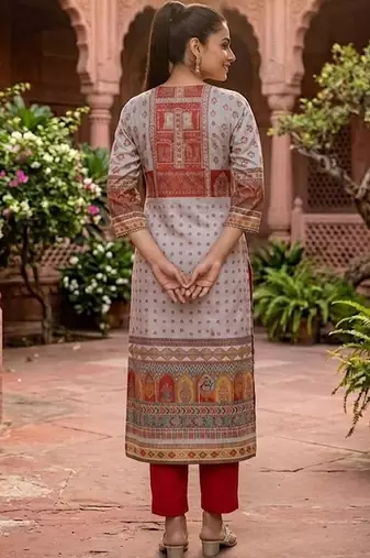 Women Ethnic Motifs Printed Regular Gotta Patti Chanderi Silk Kurta with Trousers