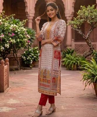 Women Ethnic Motifs Printed Regular Gotta Patti Chanderi Silk Kurta with Trousers 5