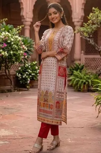 Women Ethnic Motifs Printed Regular Gotta Patti Chanderi Silk Kurta with Trousers