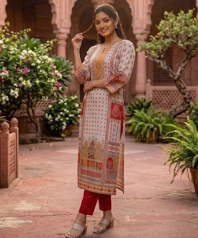 Women Ethnic Motifs Printed Regular Gotta Patti Chanderi Silk Kurta with Trousers