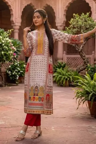 Women Ethnic Motifs Printed Regular Gotta Patti Chanderi Silk Kurta with Trousers