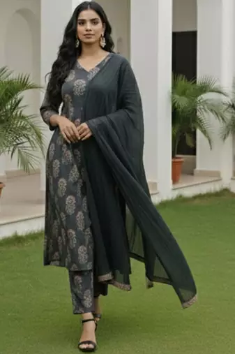 Women Ethnic Motifs Printed Regular Kurta with Trousers & With Dupatta
