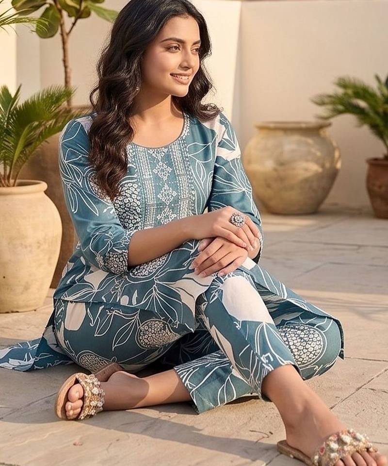 Women Floral Printed Regular Kurta with Trousers