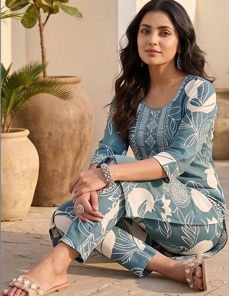 Women Floral Printed Regular Kurta with Trousers