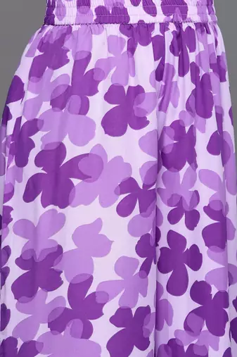 Women Floral Printed Empire Silk Crepe Kurta with Trousers & Dupatta