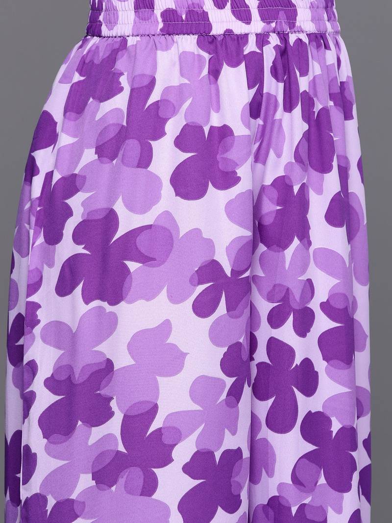 Women Floral Printed Empire Silk Crepe Kurta with Trousers & Dupatta