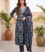 Women Floral Printed Regular Thread Work Kurta with Trousers & With Dupatta