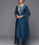 Women Embroidered Regular Chanderi Silk Kurta with Trousers & With Dupatta
