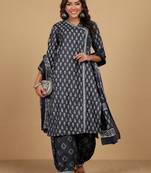 Floral Printed V-Neck Angrakha Straight Kurta With Salwar And Dupatta