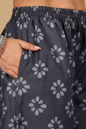 Floral Printed V-Neck Angrakha Straight Kurta With Salwar And Dupatta
