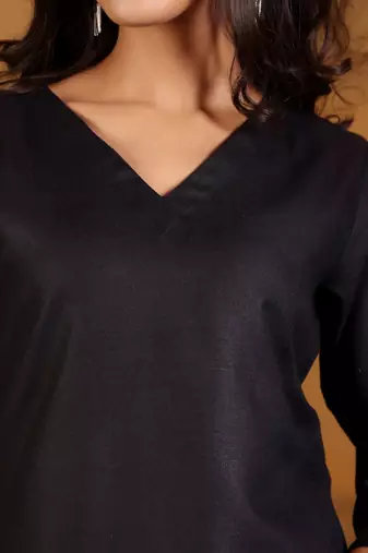 V-Neck Straight Kurta With Trousers And Dupatta