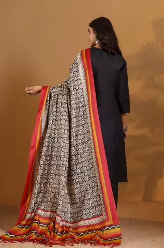 V-Neck Straight Kurta With Trousers And Dupatta
