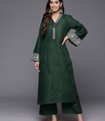 Thread Work V-Neck Flared Sleeves Straight Kurta With Trouser