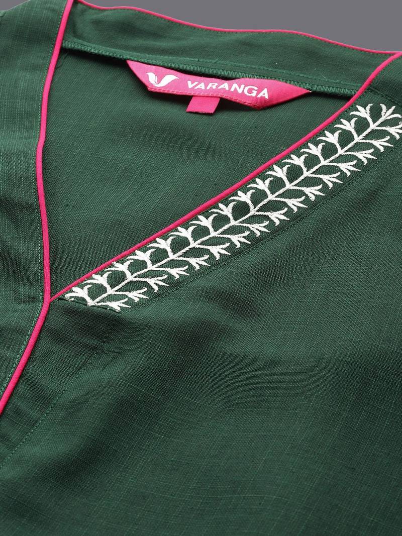 Thread Work V-Neck Flared Sleeves Straight Kurta With Trouser
