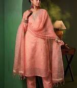 Women Ethnic Motifs Embroidered Regular Thread Work Kurta with Trousers & With Dupatta