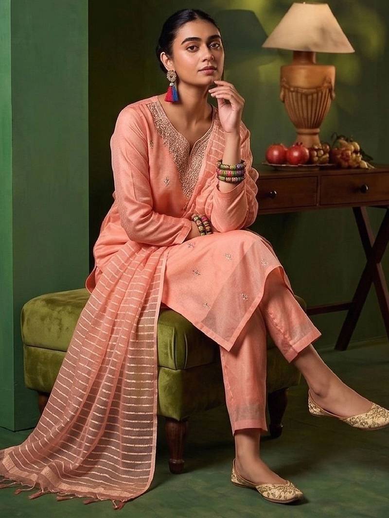 Women Ethnic Motifs Embroidered Regular Thread Work Kurta with Trousers & With Dupatta