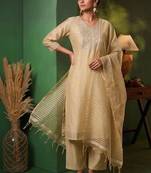 Women Ethnic Motifs Embroidered Regular Thread Work Kurta with Trousers & With Dupatta