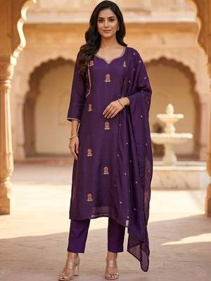 Women Ethnic Motifs Embroidered Regular Thread Work Kurta with Trousers & With Dupatta 1