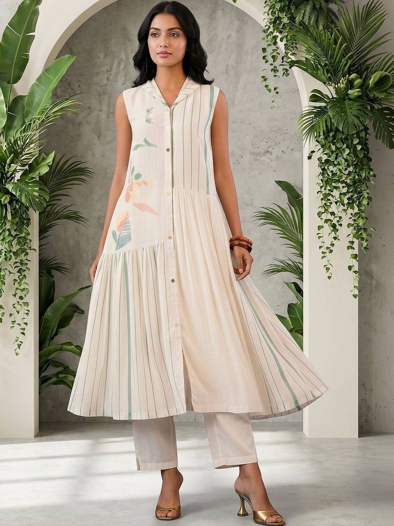 Women Printed Tiered Kurta with Trousers