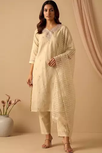 Women Ethnic Motifs Embroidered Regular Thread Work Kurta with Trousers & With Dupatta