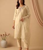 Women Ethnic Motifs Embroidered Regular Thread Work Kurta with Trousers & With Dupatta