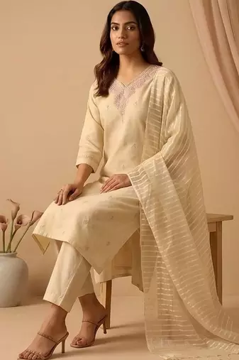 Women Ethnic Motifs Embroidered Regular Thread Work Kurta with Trousers & With Dupatta