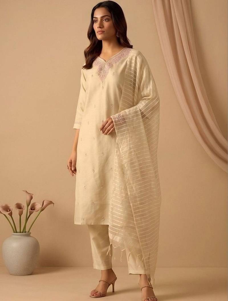 Women Ethnic Motifs Embroidered Regular Thread Work Kurta with Trousers & With Dupatta