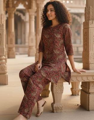 Women Paisley Printed Regular Kurta with Trousers 1