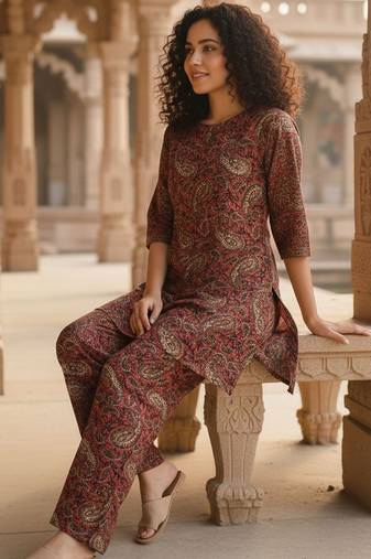 women paisley printed regular kurta with trousers