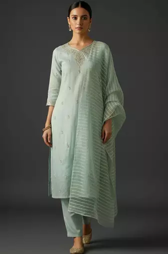 Women Ethnic Motifs Embroidered Regular Thread Work Kurta with Trousers & With Dupatta