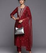 Women Floral Embroidered Regular Chanderi Silk Kurta with Trousers & With Dupatta
