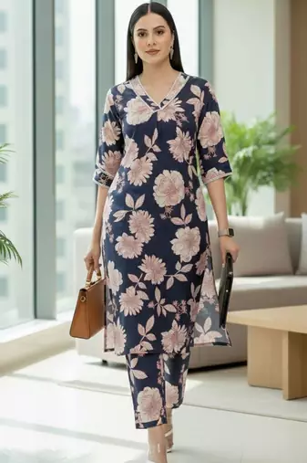 Women Floral Printed Regular Pure Cotton Kurta with Trousers