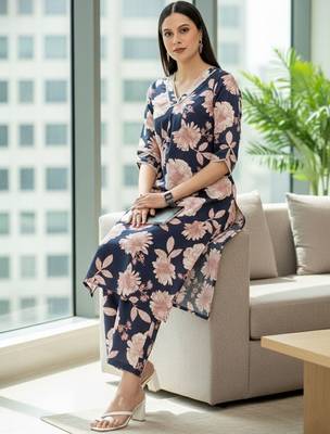 Women Floral Printed Regular Pure Cotton Kurta with Trousers 6