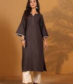 Kantha Work Notch Neck A-Line Kurta With Trousers