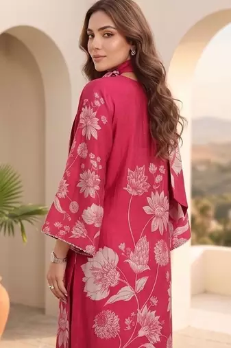 Women Floral Printed Regular Chanderi Silk Kurta with Trousers & With Dupatta