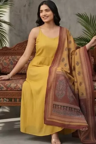 Women Ethnic Motifs Regular Kurta with Trousers & With Dupatta