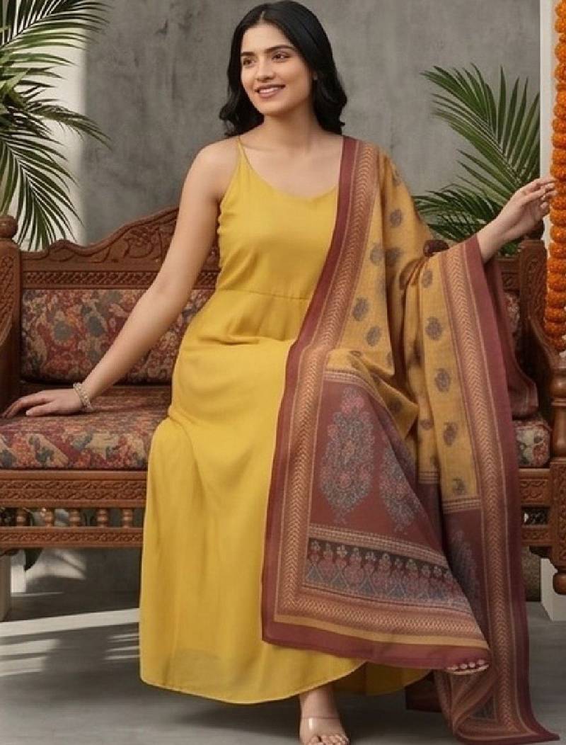 Women Ethnic Motifs Regular Kurta with Trousers & With Dupatta