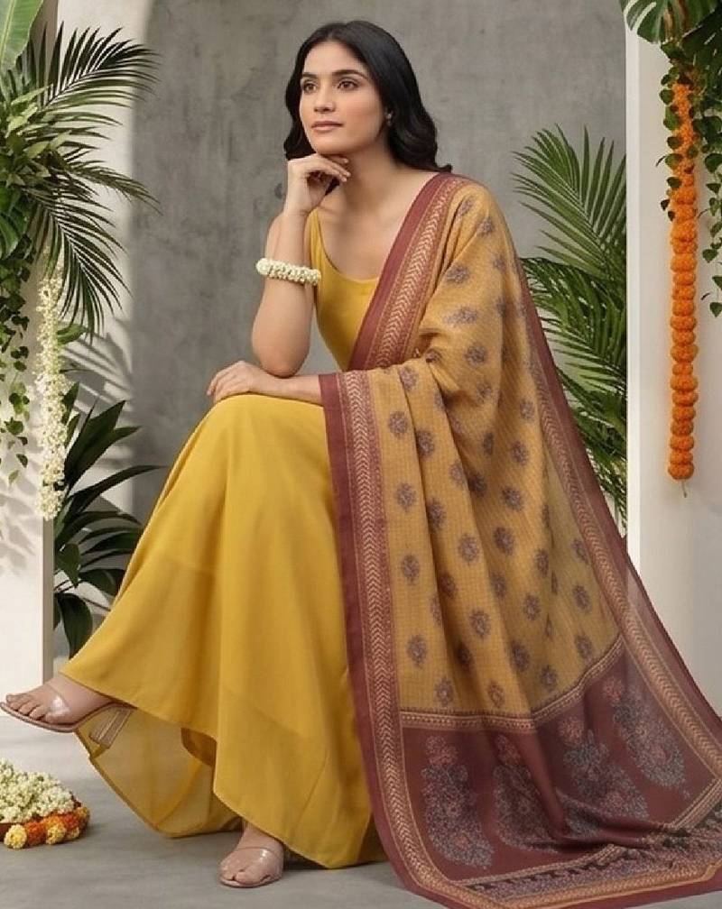 Women Ethnic Motifs Regular Kurta with Trousers & With Dupatta