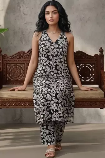 Women Floral Printed Regular Kurta with Trousers
