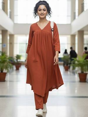 Women Empire Silk Crepe Kurta with Trousers 1